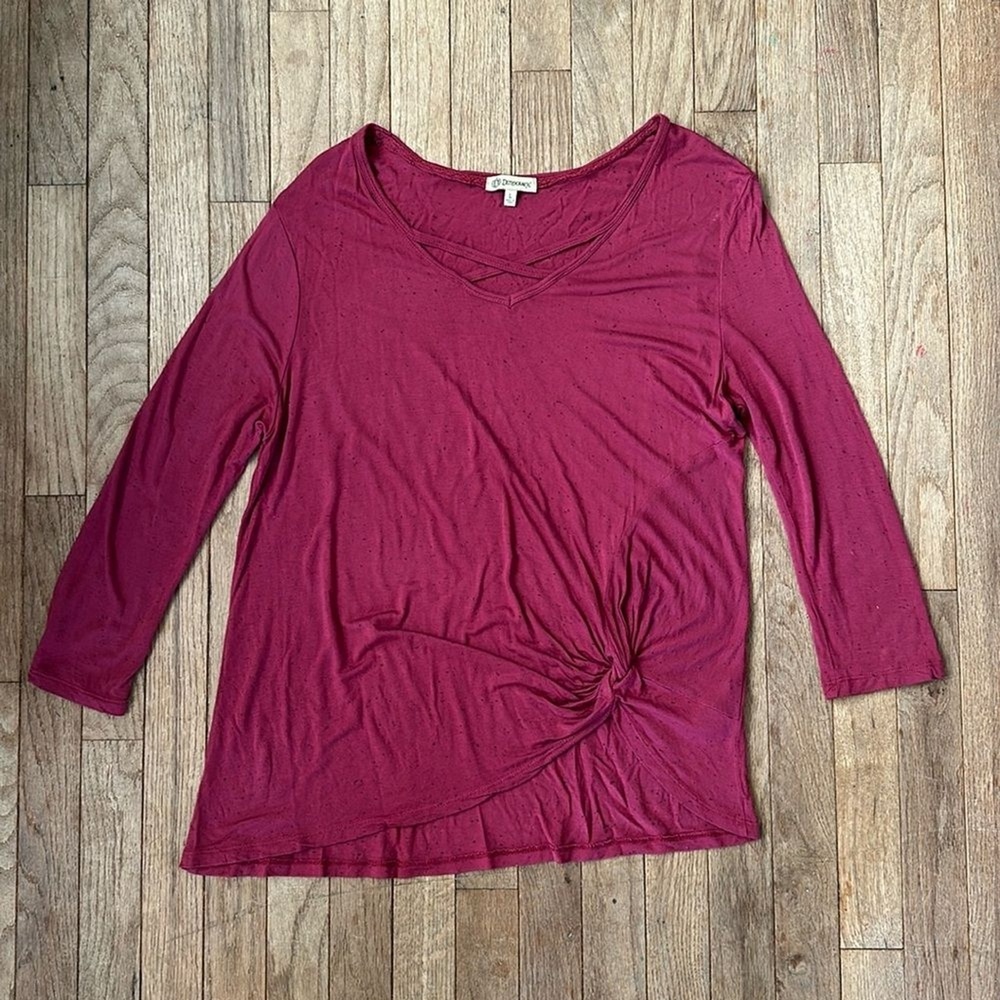 Democracy‎ Size L Magenta Crisscross Knot Front V-Neck Long Sleeve Top Shirt